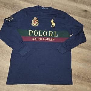 Polo Ralph Lauren Shirt Mens Large Crew Big Pony Crest Number Logo Rugby Sports